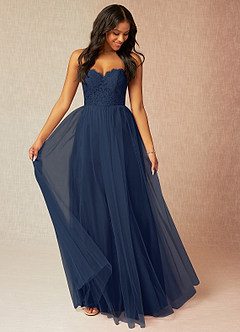 Azazie Roni Dark Navy Tulle Bridesmaid Dresses | Azazie CA