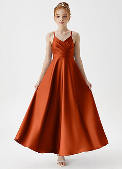 Azazie Avelina Junior A-Linie Plissee Stretch-Satin Kleid Paprika image5