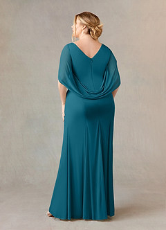 Azazie Belladonna Kleider für die Brautmutter Meerjungfrau-Linie Schaufel Gefaltet Gittergewebe Kleid Tintenblau image9