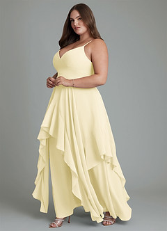 Azazie Zaina Bridesmaid Dresses Lemon Sorbet A-Line Chiffon Dress image11