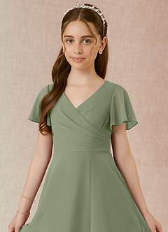 Azazie Induh Junior A라인 러칭 쉬폰 플로어 기장 주니어 브라이즈메이드 드레스 image4