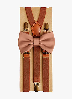 front Matching Matte Satin Pre-Tied Bow Tie & Suspenders Set