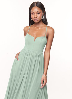Azazie Marsol Bridesmaid Dresses Agave A-Line Corset Mesh Dress image5