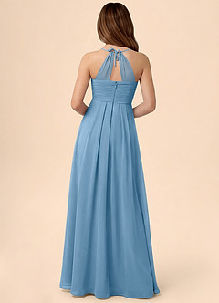 Azazie Ginny Junior Jurk van Chiffon met A-Lijn Geplooid Staal Blauw image4