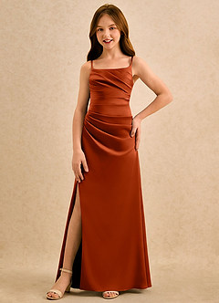 Azazie Cannoli Girls Formal Blumenmädchenkleider A-Linie Plissee Stretch-Satin Kleid Paprika image3