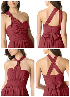 Azazie Olani Bridesmaid Dresses Pomegranate A-Line One Shoulder Chiffon Convertible Dress image7