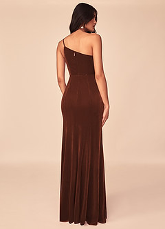 Azazie Kala Bridesmaid Dresses Terracotta A-Line One Shoulder Velvet Dress image2