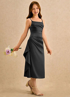 Azazie Canna Girls Formal Blomsterpigekjoler A-Line Plisseret Stræk satin Te-længde Kjole image3
