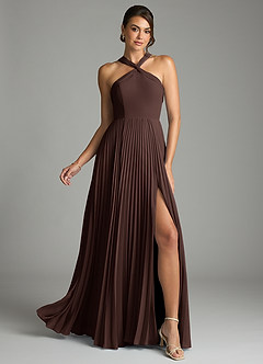 Azazie Afra Abiti da Damigella Abito A-Line in Chiffon Plissettato Ganache image1