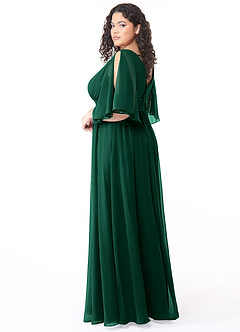 Azazie Temeka Abiti da Damigella Abito A-Line in Chiffon Increspato Smeraldo image10