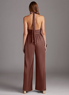 Azazie Oli Bridesmaid Dresses Espresso Pleated Stretch Satin Jumpsuit image2