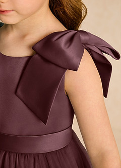 Azazie Serene Flower Girl Dresses Sangria Ball-Gown Bow Matte Satin Dress image7