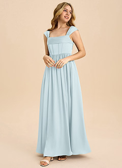 Azazie Hattie Junior Mist A-Line Pleated Stretch Satin Dress image1