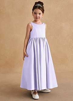 Azazie Bettie Robe Demoiselle D'honneur Fillette Robe Trapèze en Mat Satiné Arc Lilas image4