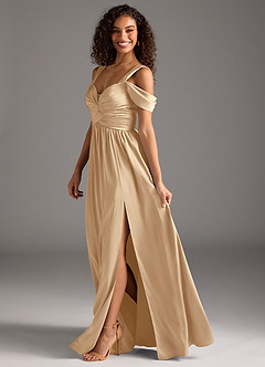 Azazie Lianne Jurken voor bruidsmeisjes Jurk van Stretch Satijn met A-Lijn Off the Shoulder Champagne image7