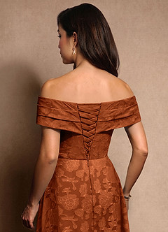 Azazie New Britain Mother of the Bride Dresses Burnt Orange A-Line Pleated Floral Burnout Dress image8