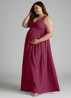 Azazie Yetta Maternity Bridesmaid Dresses A-Line V-Neck Gathered Chiffon Floor-Length Dress image10
