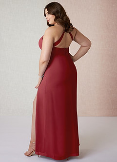 Azazie Manila Bridesmaid Dresses Pomegranate Sheath V-Neck Chiffon Dress image10
