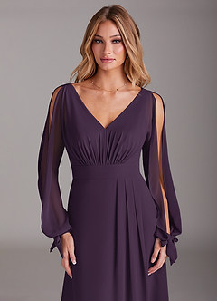 Azazie Matilda Bridesmaid Dresses Plum A-Line Long Sleeve Chiffon Dress image6