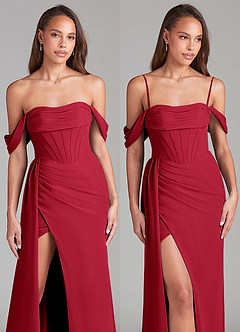 Azazie Amyra Bridesmaid Dresses Scarlet Sheath Off the Shoulder Chiffon Convertible Dress image9