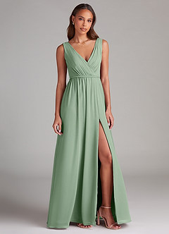 Azazie Tanicia Brautjungfernkleider A-Linie Plissee Chiffon Kleid Matcha image4