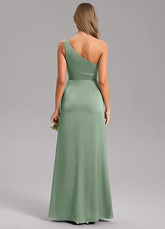 Azazie Feby Bridesmaid Dresses Matcha A-Line One Shoulder Stretch Satin Dress image2