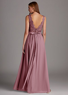 Azazie Elly Bridesmaid Dresses Vintage Mauve A-Line Lace Scoop Neck Chiffon Dress image2