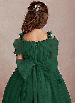 Azazie Shaylee Flower Girl Dresses Dark Green A-Line Off the Shoulder Tulle Dress image5