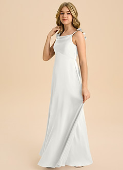 Azazie Gumdrop Junior White Empire Pleated Stretch Satin Dress image5