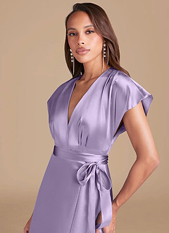 Azazie Nico Brautjungfernkleider A-Linie Plissee Metallischer Satin Kleid Flieder image2