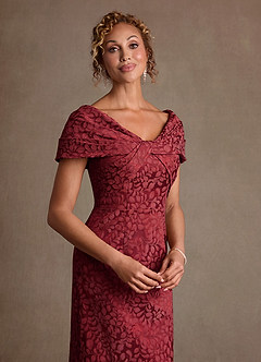Azazie Atkins Mother of the Bride Dresses Cabernet Franc Column Off the Shoulder Floral Jacquard Dress image5