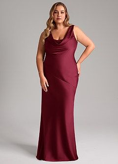Azazie Rylina Bridesmaid Dresses Burgundy Mermaid Stretch Satin Dress image7
