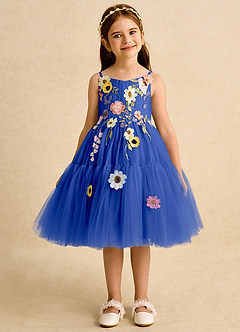 Azazie Osea Robe Demoiselle D'honneur Fillette Robe Princesse en Tulle Plissée Bleu Roi image7