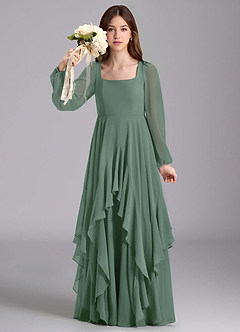 Azazie Clara Junior Abito A-Line in Chiffon Blusa Eucalipto image3