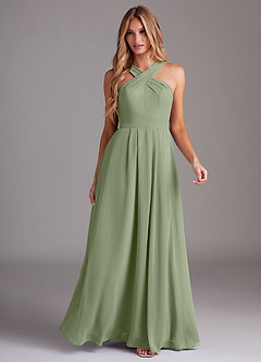 Azazie Dixie Bridesmaid Dresses Pistachio A-Line Halter Pleated Chiffon Dress image3