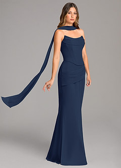 Azazie Sorrel Brautjungfernkleider Meerjungfrau-Linie Korsett Chiffon Kleid Dunkelmarine image4