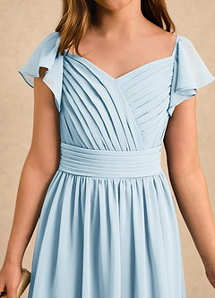 Azazie Taylor Girls Formal Blumenmädchenkleider A-Linie Herzausschnitt Chiffon Kleid Himmelblau image5