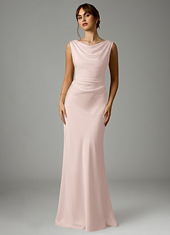 Azazie Kieryn Robes de demoiselle d'honneur Robe Sirène en Satin extensible Plissée Rose Pâle image1