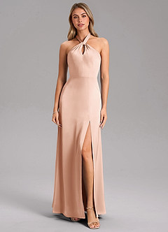 Azazie Tracie Bridesmaid Dresses Rose Gold A-Line Side Slit Stretch Satin Dress image5