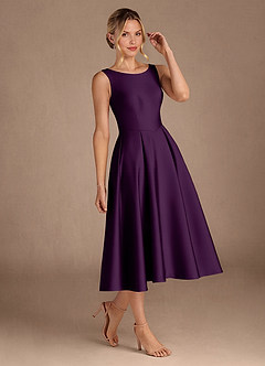 Azazie Fulton Mother of the Bride Dresses Grape A-Line Pleated Stretch Satin Dress image2