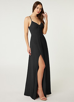 Azazie Minie Final Sale Black A-Line Bow Chiffon Dress image4