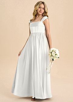Azazie Hattie Junior White A-Line Pleated Stretch Satin Dress image6