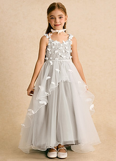 Azazie Darlina Robe Demoiselle D'honneur Fillette Robe Princesse en Tulle Dentelle Ivoire Givre image4