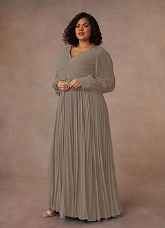 Azazie Zina Mother of the Bride Dresses Taupe A-Line Pleated Chiffon Dress image9