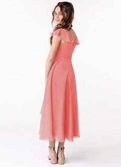 Azazie Posie Junior Coral A-Line Ruched Chiffon Dress image2