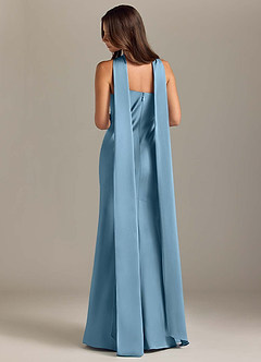 Azazie Kinsley Bridesmaid Dresses Steel Blue Mermaid Side Slit Stretch Satin Dress image2