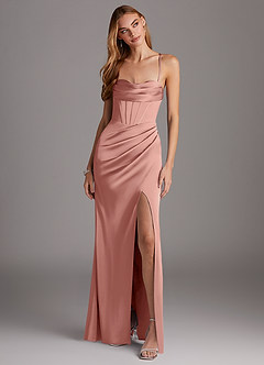 Azazie Brookelle Bridesmaid Dresses Rosette Sheath Sweetheart Corset Stretch Satin Dress image4