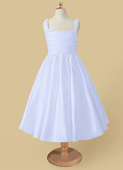 Azazie Cutie Pie Flower Girl Dresses Lavender A-Line Pleated Matte Satin Dress image4