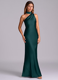 Azazie Seona Brudtärnklänningar Klänning av Sjöjungfru i Stretch Satin One-shoulder Tallgrön image3