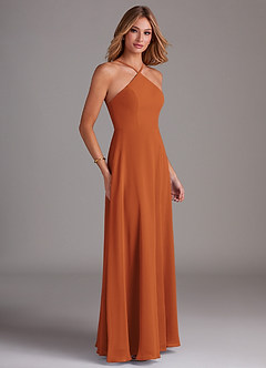 Azazie Bailey Bridesmaid Dresses Cinnamon A-Line Halter Side Slit Chiffon Dress image6